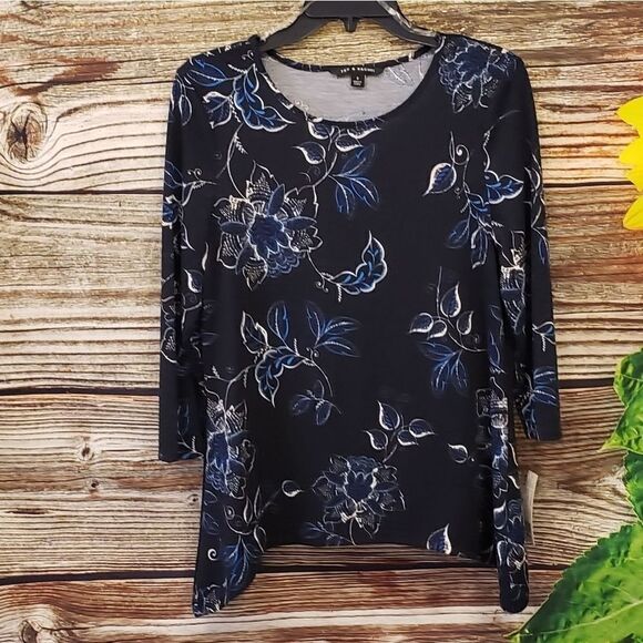 Zac & Rachel pullover N blue/ floral waterfall top - Picture 1 of 8